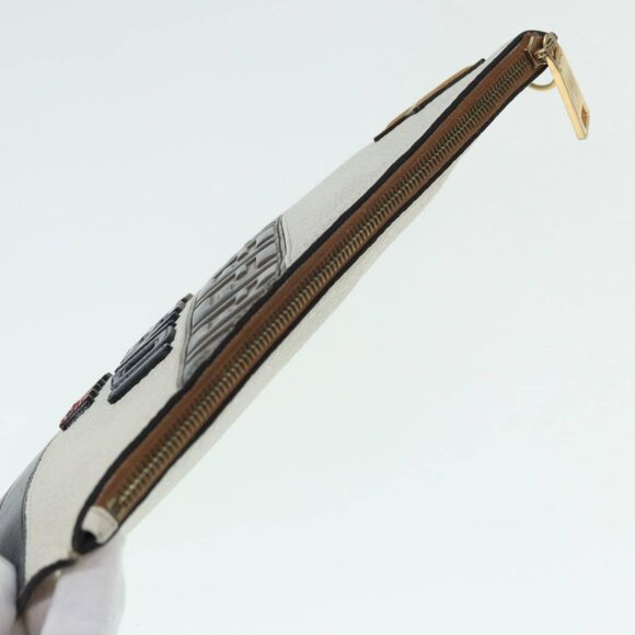 FENDI FILA Collaboration Clutch Bag Leather Beige Gold Auth - Picture 13 of 14